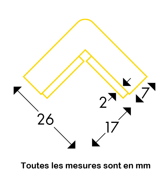 Dimensions butoir de protection d'angles aimanté type E